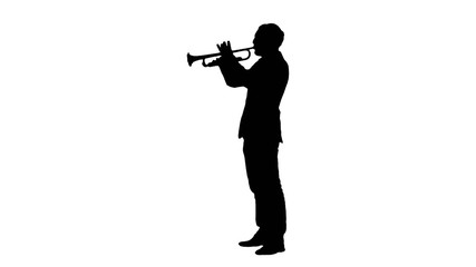 Silhouette Man standing and trumpet melody.