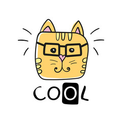 cool cat slogan and face cat vector. Cute cat face hand drawing and cool sign - Vector illustration design - Textile graphic t shirt print