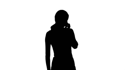 Silhouette Portrait of smiling business woman phone talking