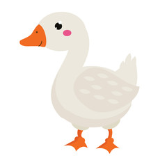 Cute goose. Cartoon farm bird isolated on white
