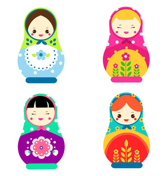 Cute matryoshka. Traditional russian nesting dolls. Smiling Matreshkas icons