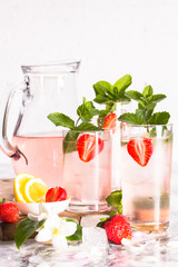 Drink strawberry with mint in glasses