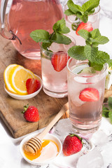 Drink strawberry with mint in glasses