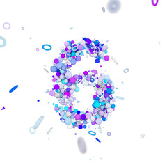 Alphabet number 6. Funny font made of blue balls. 3D render isolated on white background.