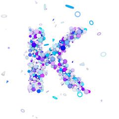 Alphabet letter K uppercase. Funny font made of blue balls. 3D render isolated on white background.