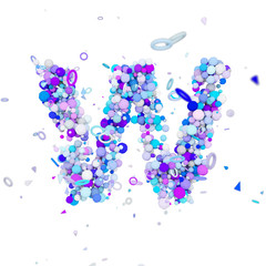 Alphabet letter W uppercase. Funny font made of blue balls. 3D render isolated on white background.