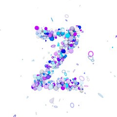 Alphabet letter Z uppercase. Funny font made of blue balls. 3D render isolated on white background.