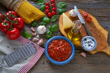 Italian Spaghetti pasta cheese tomato garlic basil