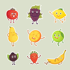 Vector Collection of fruits stickers isolated set.