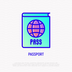 Passport with globe thin line icon. Modern vector illustration of identification document.