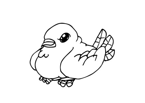 A cartoon sketched bird in black and white. Vector illustration