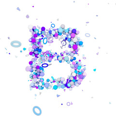 Alphabet letter B uppercase. Funny font made of blue balls. 3D render isolated on white background.