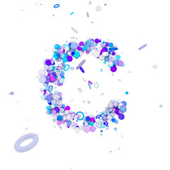 Alphabet letter C uppercase. Funny font made of blue balls. 3D render isolated on white background.