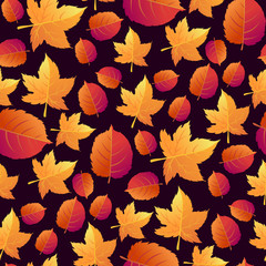 Autumn seamless background with leaves. Change of seasons of the year. Trees lose their foliage.