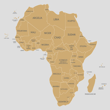 Map Of Africa With Country Names Political Africa Map Vector Illustration With Country Names In Spanish.  Editable And Clearly Labeled Layers. Stock Vector | Adobe Stock