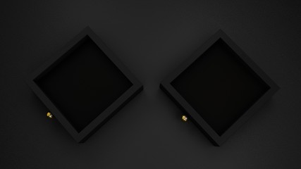 two elegant black jewel cases on dark background mockup template, 3d render