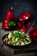 hot dog fried rice recipe in the skillet