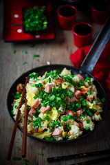 hot dog fried rice recipe in the skillet
