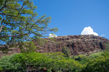 Hawaii scene with mountain and blue sky