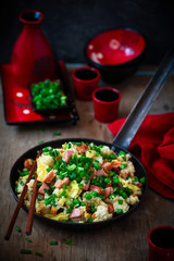 hot dog fried rice recipe in the skillet