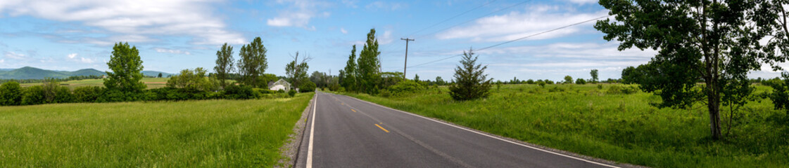 Panoramic view of a country road in summer
