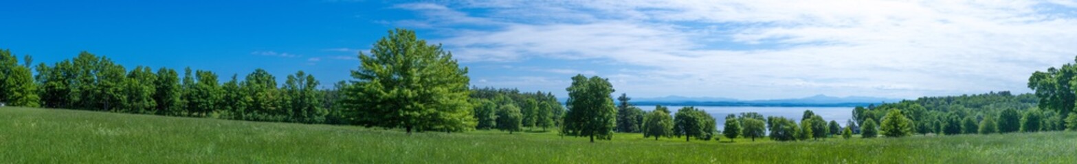 Panoramic view of a land near Lake Champlain NY in summer