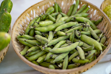 Fava broad beans in basket