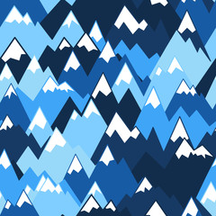 Blue mountains seamless pattern. Vector background for hiking and outdoor concept.