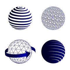 Global logistics network concept. Globe vector icons set on blue.  Set of 3d model.  Stock vector. Vector illustration EPS10. 