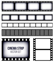 Creative vector illustration of old retro film strip frame set isolated on transparent background. Art design reel cinema filmstrip template. Abstract concept graphic element