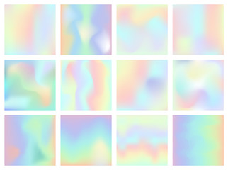 Fototapeta premium Creative vector illustration of trendy pastel holographic background set. Art design for cover, brochure, poster, business flyer, wedding invitation template. Abstract concept graphic element