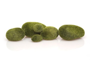 Mossy stones isolated on white background for design in ecological style