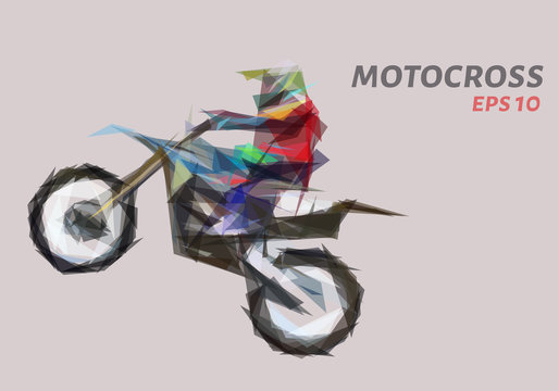 Motocross from triangles. Motocross low poly. Vector illustration.