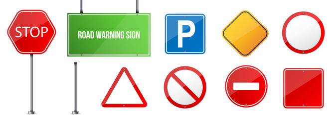 Creative vector illustration of road warning sign isolated on transparent background. Art design realistic blank traffic regulatory template. Abstract concept graphic empty banners mockup element