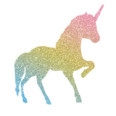 Beautiful, colofrul unicorn, magic horse, pegasus silhouette, rainbow color with shiny golden glitter © creationsofanna