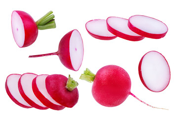 Fresh red sliced radish isolated on white background with clipping path