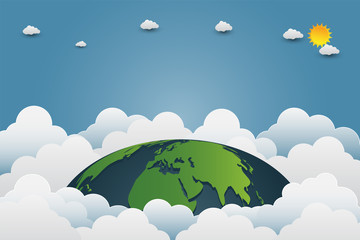 Beautiful sunset with a variety of clouds on world background.vector illustration