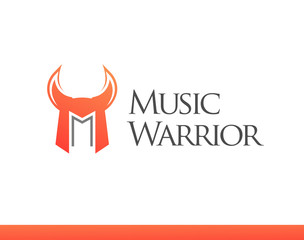Vector logo with Letter M in form of Warrior Helm
