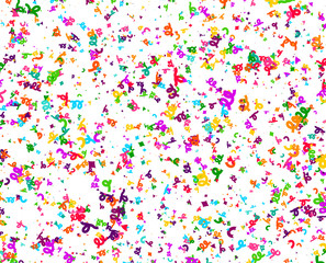 Carnaval or Festival Confetti. Colorful confetti pieces. Celebration party or Holiday background. Flying colorful glitter particles. Decoration pattern. Vector