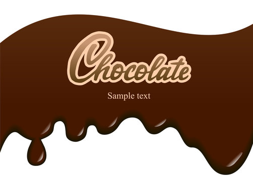 Chocolate hand drawn lettering design for advertising, poster, packaging, menu, cafe. Dripping dark chocolate isolated on white background.