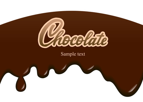 Chocolate hand drawn lettering design for advertising, poster, packaging, menu, cafe. Dripping dark chocolate isolated on white background.