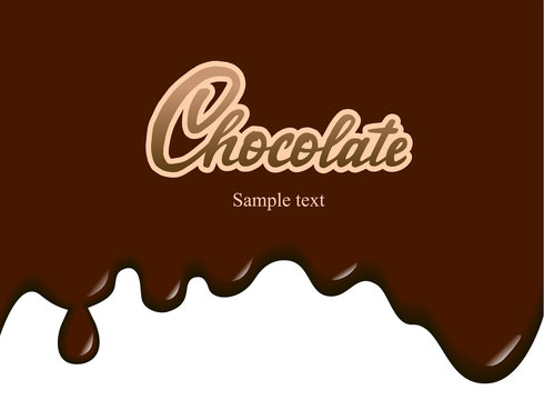 Chocolate hand drawn lettering design for advertising, poster, packaging, menu, cafe. Dripping dark chocolate isolated on white background.