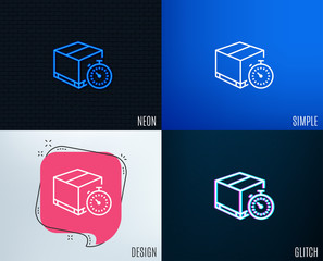 Glitch, Neon effect. Shipping tracking line icon. Delivery timer sign. Express logistics symbol. Trendy flat geometric designs. Vector