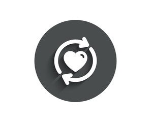 Update relationships simple icon. Love dating symbol. Valentines day sign. Circle flat button with shadow. Vector