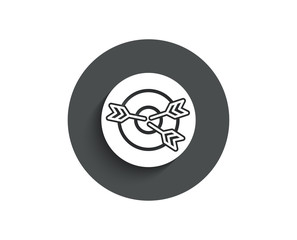 Target simple icon. Marketing targeting strategy symbol. Aim with arrows sign. Circle flat button with shadow. Vector