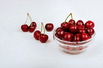 Cherries in glassr bowl.