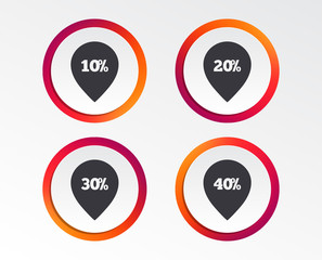 Sale pointer tag icons. Discount special offer symbols. 10%, 20%, 30% and 40% percent discount signs. Infographic design buttons. Circle templates. Vector