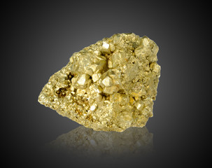 Pyrite mineral on black background