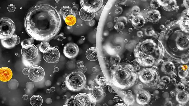 Golden Bubbles on Dark background with big and small black and white bubbles oil inside a dark liquid for the project with oil  or other variants with liquid. 