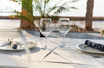 Table setting at outdoors restaurant